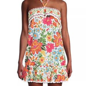 Farm Rio Bloom Garden Cotton Halter Minidress - NWT
